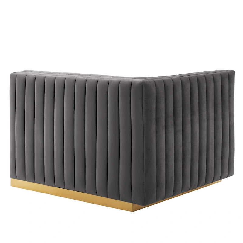 Channel Tufted Performance Velvet Left-Arm Chair with Gold Base – 5 Colors