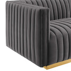Channel Tufted Performance Velvet Left-Arm Chair with Gold Base – 5 Colors