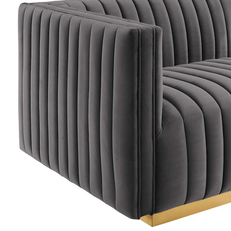 Channel Tufted Performance Velvet Left-Arm Chair with Gold Base – 5 Colors