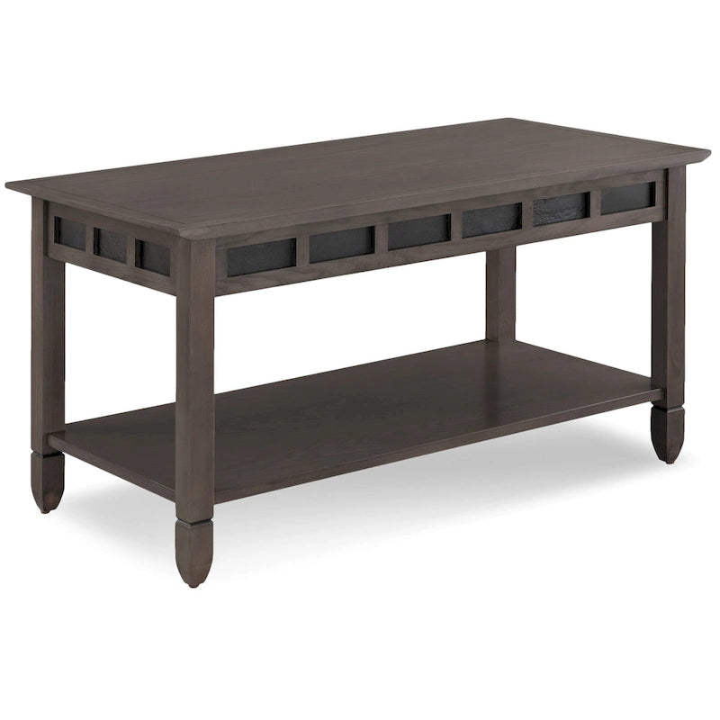 Rustic Slate Coffee Table with Display Shelf – Solid Wood, Compact Size