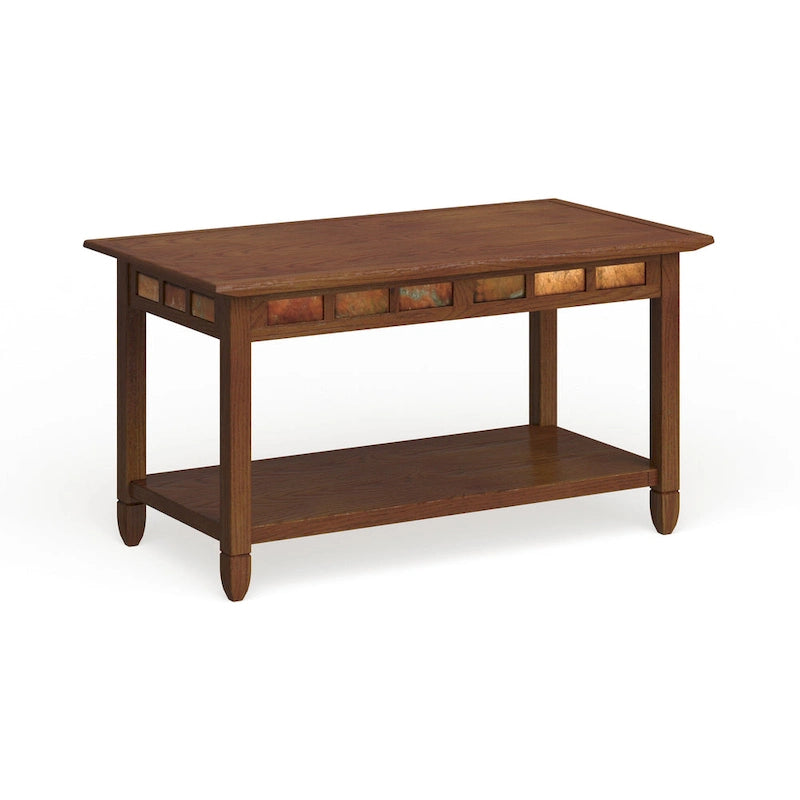 Rustic Slate Coffee Table with Display Shelf – Solid Wood, Compact Size