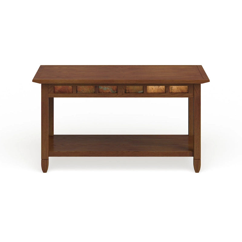 Rustic Slate Coffee Table with Display Shelf – Solid Wood, Compact Size