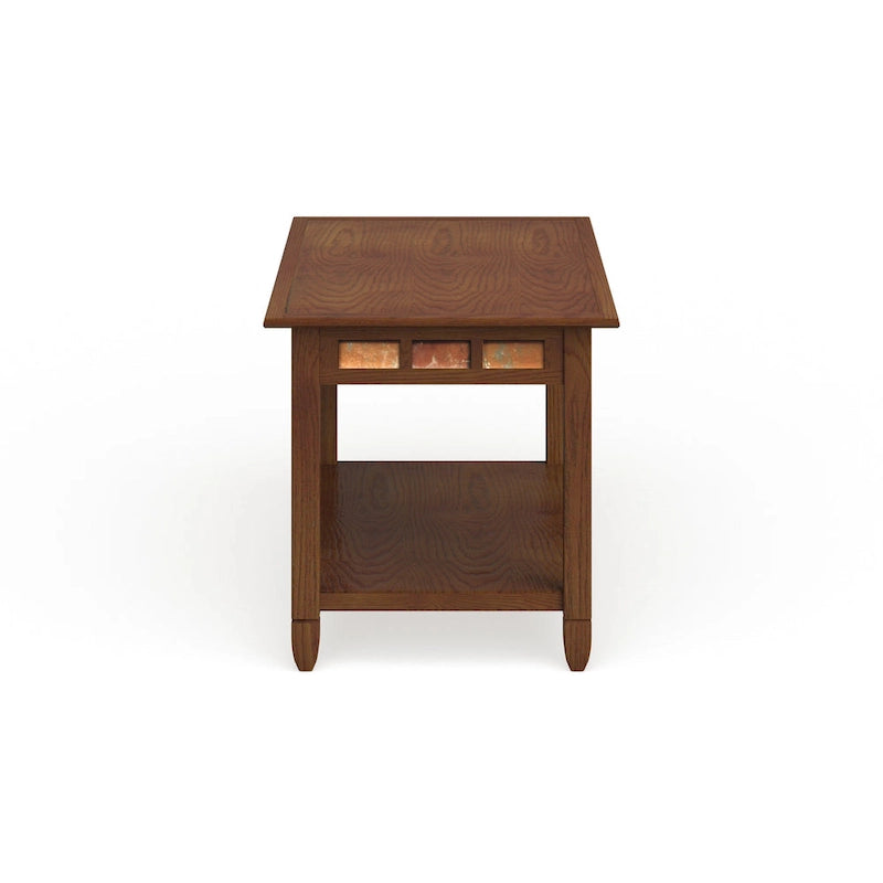 Rustic Slate Coffee Table with Display Shelf – Solid Wood, Compact Size