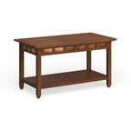 Rustic Slate Coffee Table with Display Shelf – Solid Wood, Compact Size