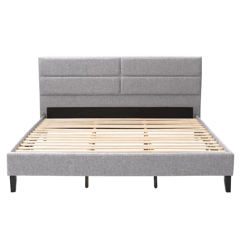 Bellevue Upholstered Tufted Panel Bed King – Solid Wood Legs, No Box Spring Needed
