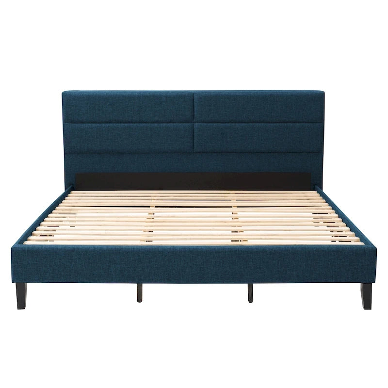 Bellevue Upholstered Tufted Panel Bed King – Solid Wood Legs, No Box Spring Needed