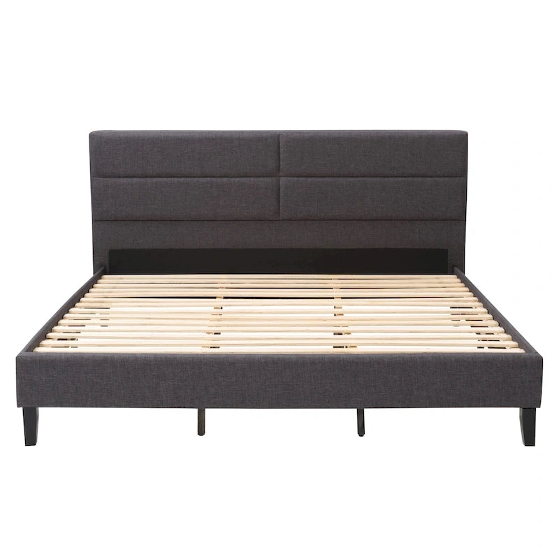 Bellevue Upholstered Tufted Panel Bed King – Solid Wood Legs, No Box Spring Needed