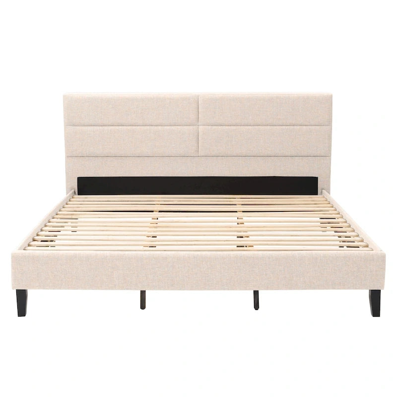 Bellevue Upholstered Tufted Panel Bed King – Solid Wood Legs, No Box Spring Needed
