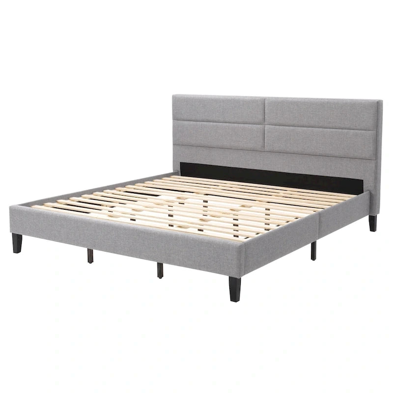 Bellevue Upholstered Tufted Panel Bed King – Solid Wood Legs, No Box Spring Needed
