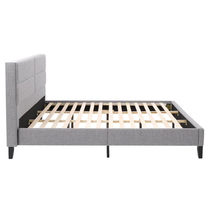 Bellevue Upholstered Tufted Panel Bed King – Solid Wood Legs, No Box Spring Needed