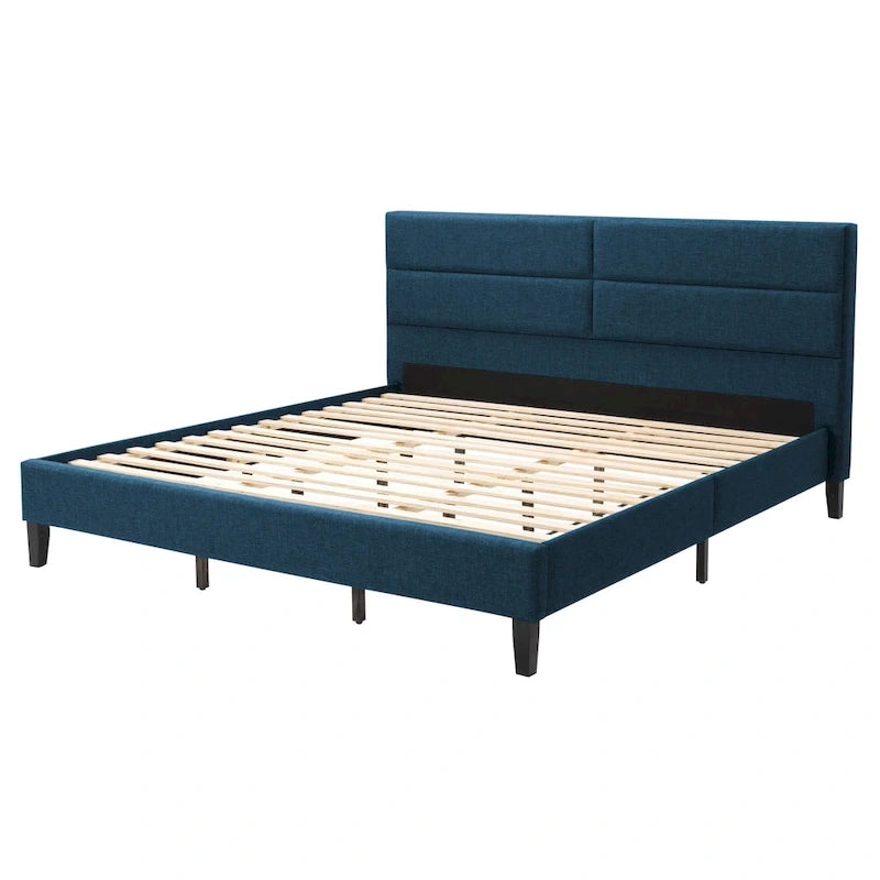 Bellevue Upholstered Tufted Panel Bed King – Solid Wood Legs, No Box Spring Needed