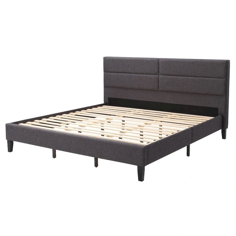 Bellevue Upholstered Tufted Panel Bed King – Solid Wood Legs, No Box Spring Needed