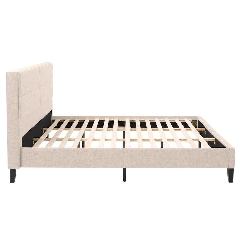 Bellevue Upholstered Tufted Panel Bed King – Solid Wood Legs, No Box Spring Needed