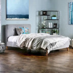 Mid-Century Modern Queen Fabric Platform Bed – Tufted Headboard, Flared Legs, 4 Colors