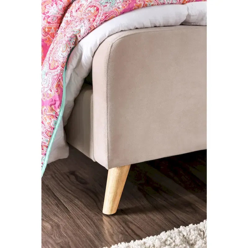 Mid-Century Modern Queen Fabric Platform Bed – Tufted Headboard, Flared Legs, 4 Colors
