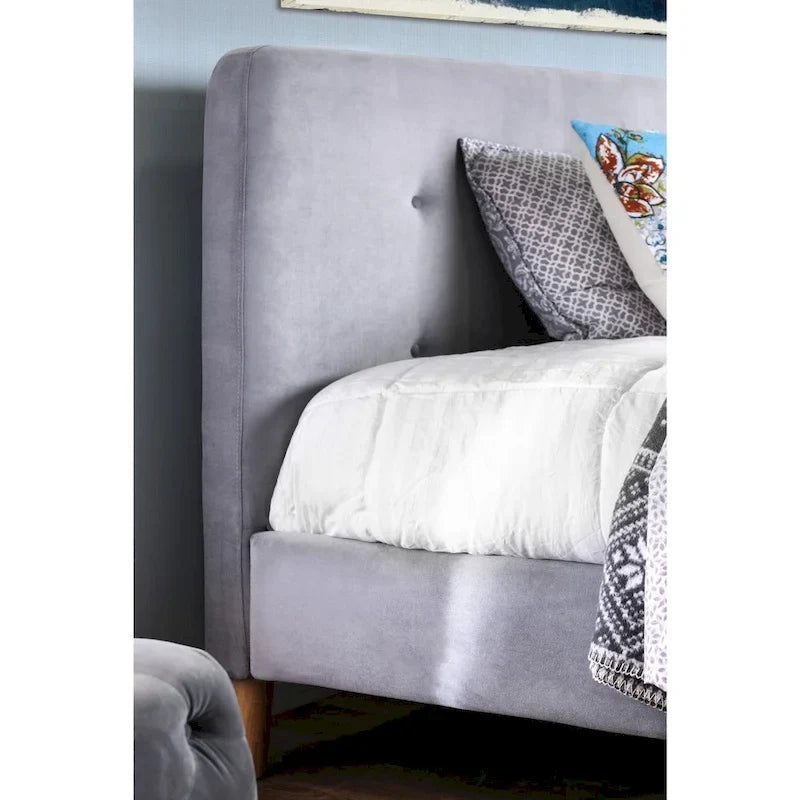 Mid-Century Modern Queen Fabric Platform Bed – Tufted Headboard, Flared Legs, 4 Colors