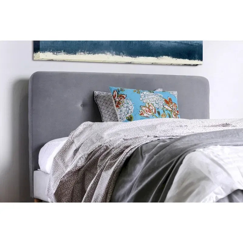 Mid-Century Modern Queen Fabric Platform Bed – Tufted Headboard, Flared Legs, 4 Colors