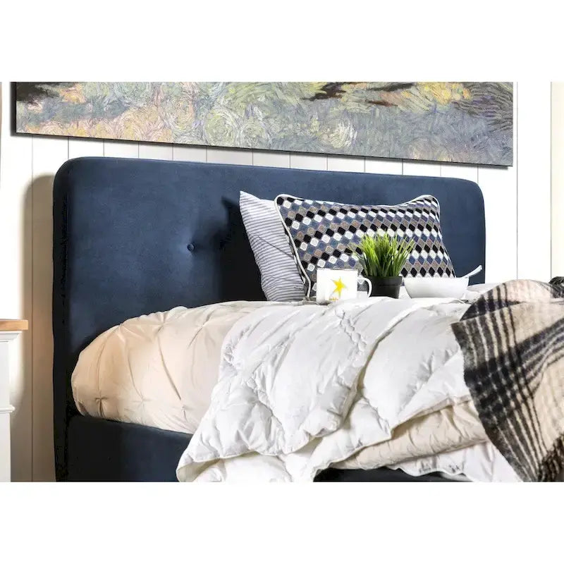 Mid-Century Modern Queen Fabric Platform Bed – Tufted Headboard, Flared Legs, 4 Colors