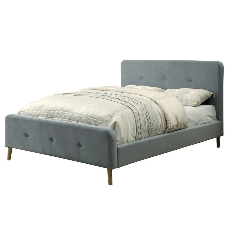 Mid-Century Modern Queen Fabric Platform Bed – Tufted Headboard, Flared Legs, 4 Colors