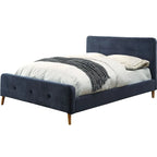 Mid-Century Modern Queen Fabric Platform Bed – Tufted Headboard, Flared Legs, 4 Colors