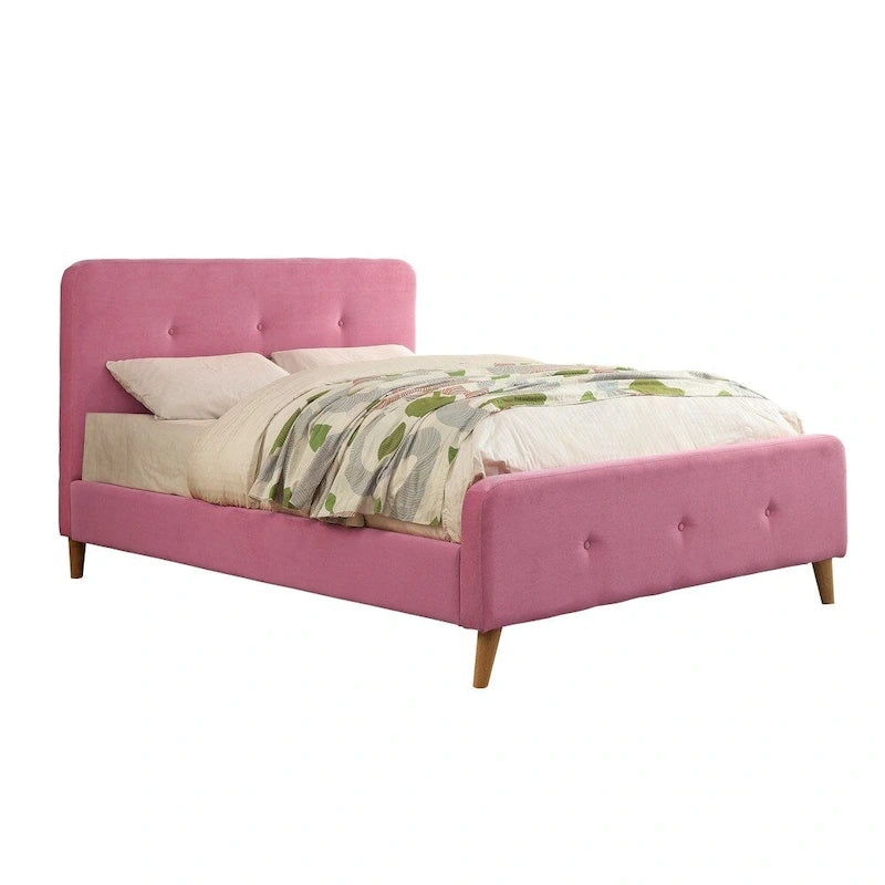 Mid-Century Modern Queen Fabric Platform Bed – Tufted Headboard, Flared Legs, 4 Colors