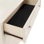 White Finish 3-Drawer Dresser with Beige Linen Upholstered Drawer Faces & Soft-Close Glides