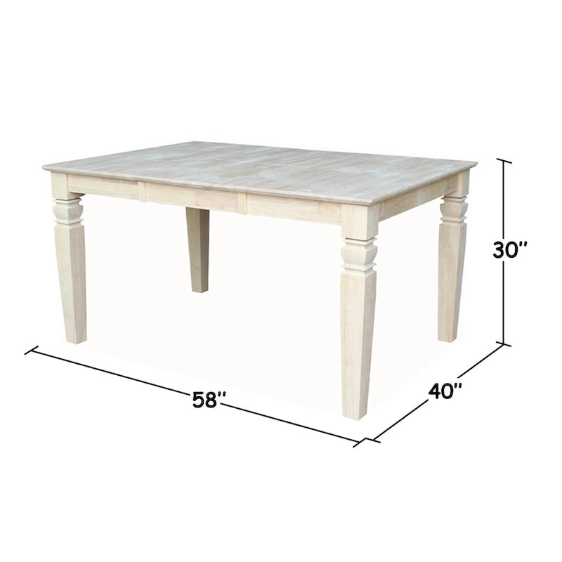 Solid Wood Unfinished Dining Table with Butterfly Leaf – Butcher Block Top, Extends to 58"