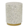 Mother of Pearl Shell Accent Table with Gold Base & Geometric Patterns – White, Gray or Black