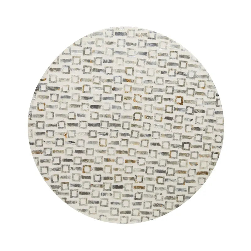 Mother of Pearl Shell Accent Table with Gold Base & Geometric Patterns – White, Gray or Black