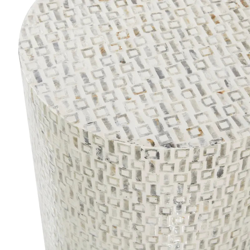 Mother of Pearl Shell Accent Table with Gold Base & Geometric Patterns – White, Gray or Black