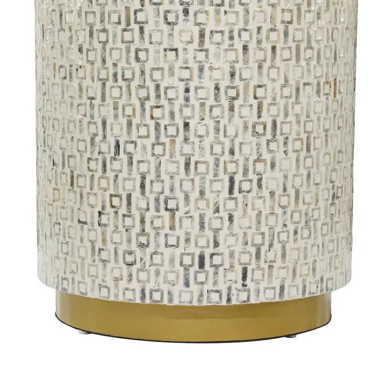 Mother of Pearl Shell Accent Table with Gold Base & Geometric Patterns – White, Gray or Black