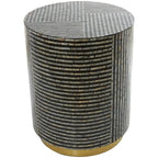 Mother of Pearl Shell Accent Table with Gold Base & Geometric Patterns – White, Gray or Black