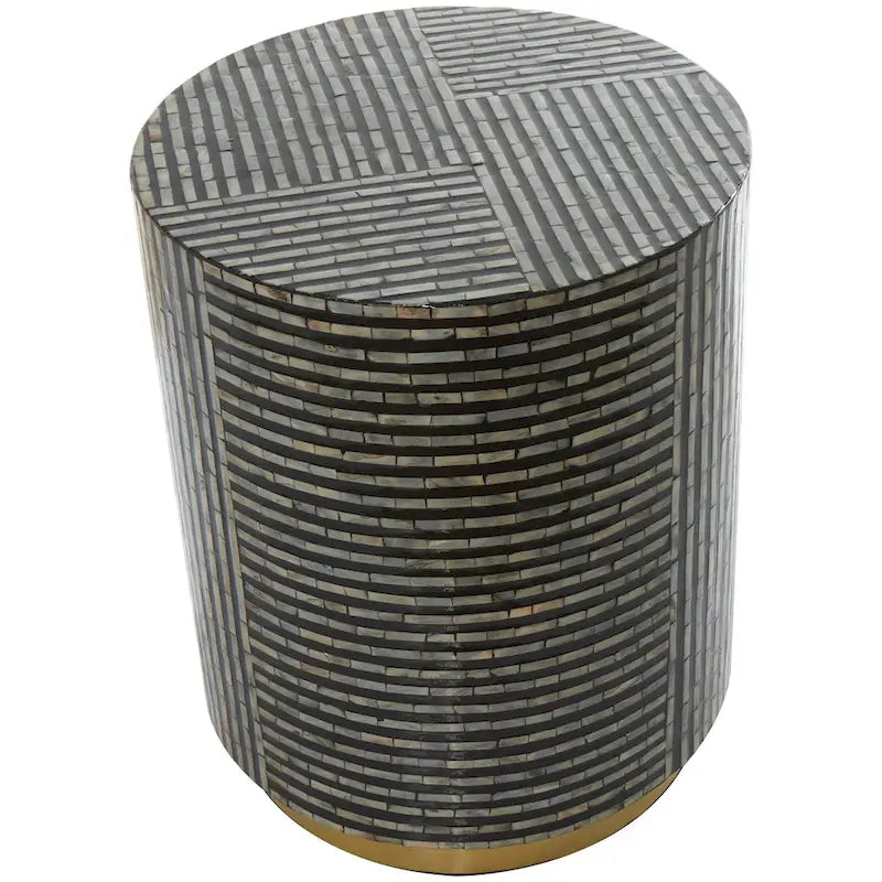 Mother of Pearl Shell Accent Table with Gold Base & Geometric Patterns – White, Gray or Black