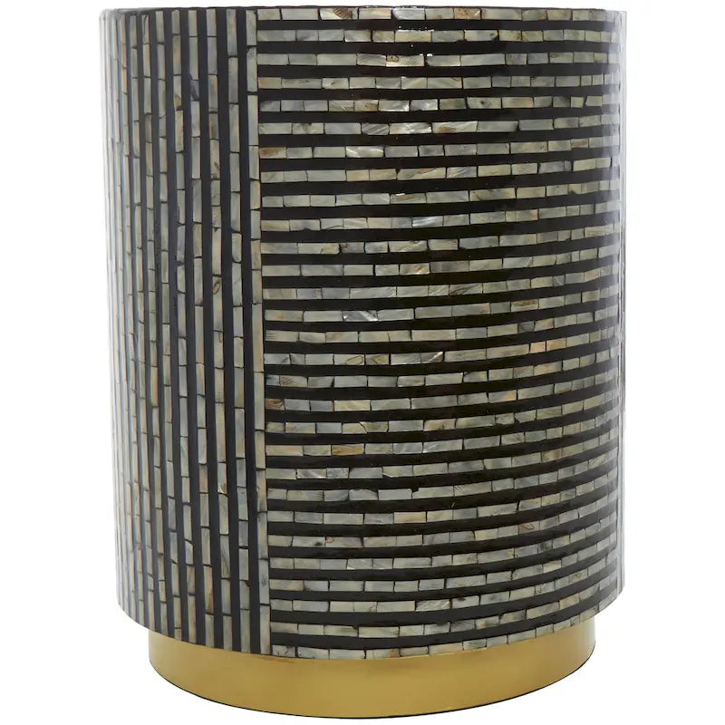 Mother of Pearl Shell Accent Table with Gold Base & Geometric Patterns – White, Gray or Black