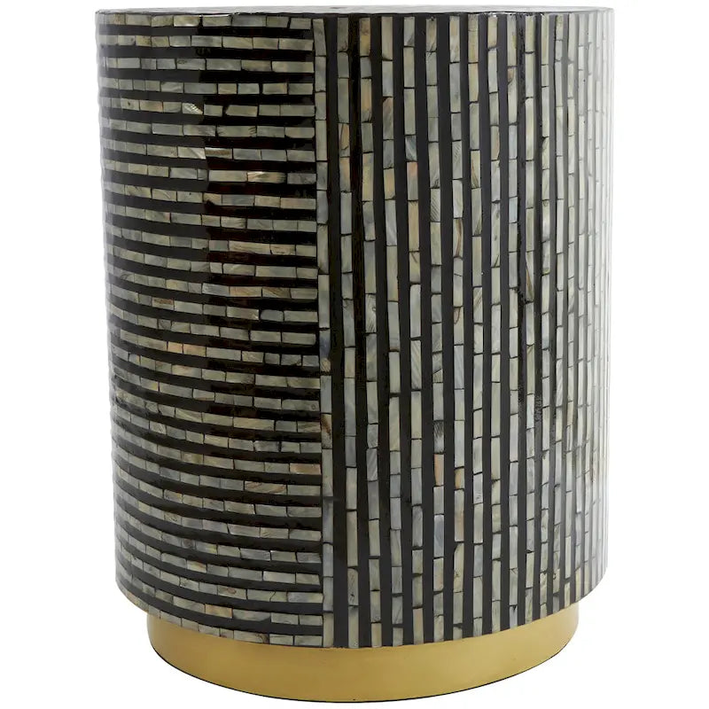 Mother of Pearl Shell Accent Table with Gold Base & Geometric Patterns – White, Gray or Black