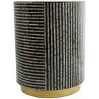 Mother of Pearl Shell Accent Table with Gold Base & Geometric Patterns – White, Gray or Black