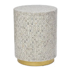 Mother of Pearl Shell Accent Table with Gold Base & Geometric Patterns – White, Gray or Black