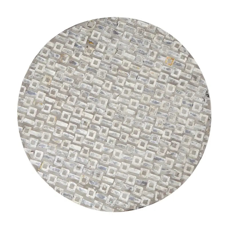 Mother of Pearl Shell Accent Table with Gold Base & Geometric Patterns – White, Gray or Black