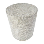 Mother of Pearl Shell Accent Table with Gold Base & Geometric Patterns – White, Gray or Black