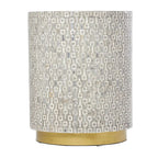 Mother of Pearl Shell Accent Table with Gold Base & Geometric Patterns – White, Gray or Black