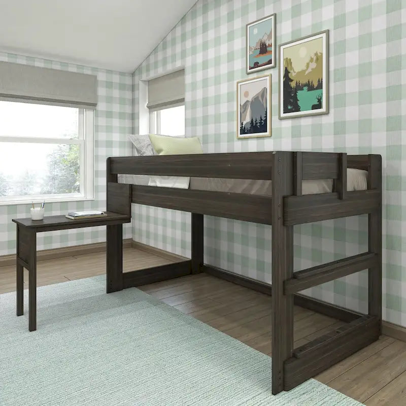 Modern Farmhouse Twin Low Loft Bed with Hook-On Desk – Solid Wood, 400 lb Capacity