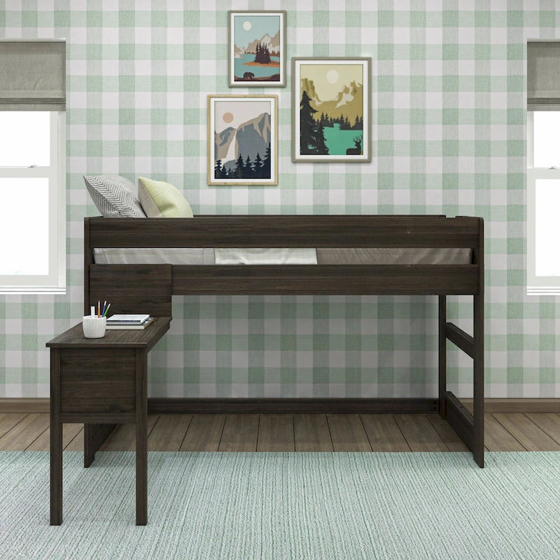 Modern Farmhouse Twin Low Loft Bed with Hook-On Desk – Solid Wood, 400 lb Capacity