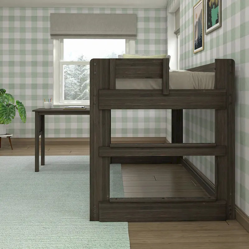 Modern Farmhouse Twin Low Loft Bed with Hook-On Desk – Solid Wood, 400 lb Capacity