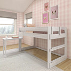 Modern Farmhouse Twin Low Loft Bed with Hook-On Desk – Solid Wood, 400 lb Capacity