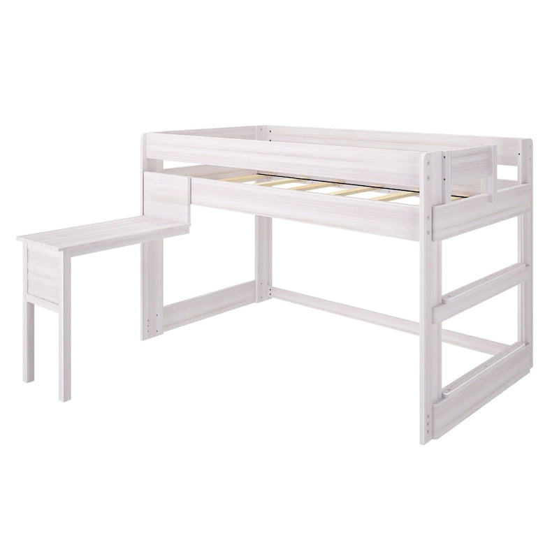 Modern Farmhouse Twin Low Loft Bed with Hook-On Desk – Solid Wood, 400 lb Capacity