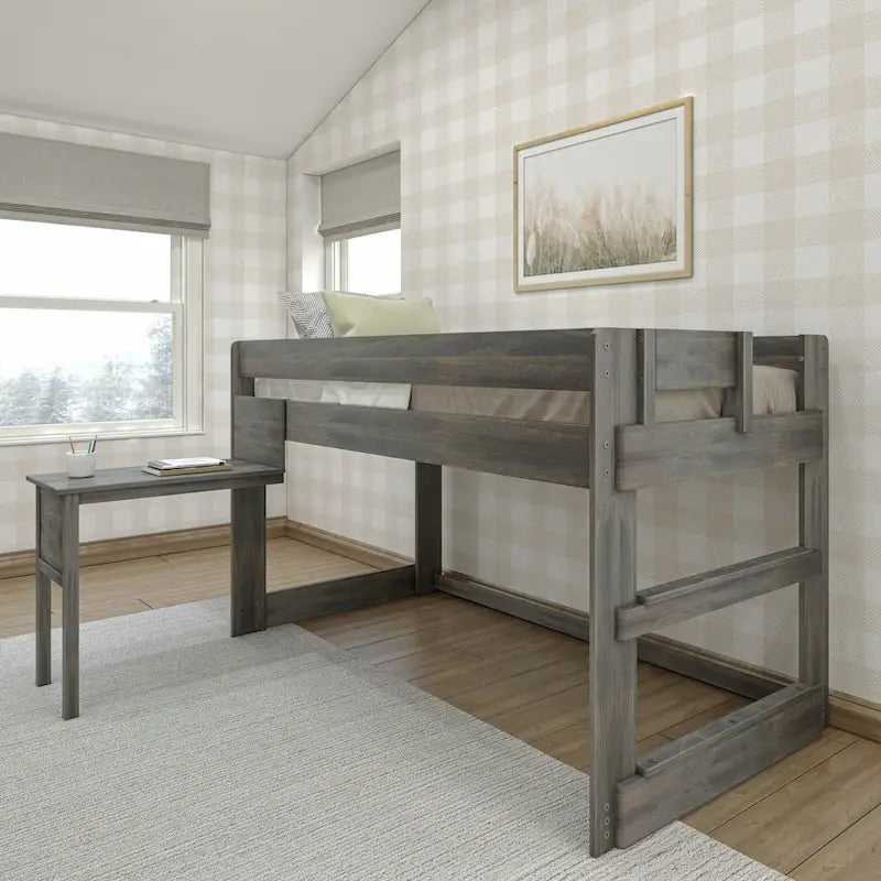 Modern Farmhouse Twin Low Loft Bed with Hook-On Desk – Solid Wood, 400 lb Capacity