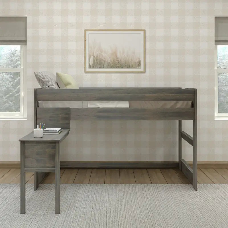 Modern Farmhouse Twin Low Loft Bed with Hook-On Desk – Solid Wood, 400 lb Capacity