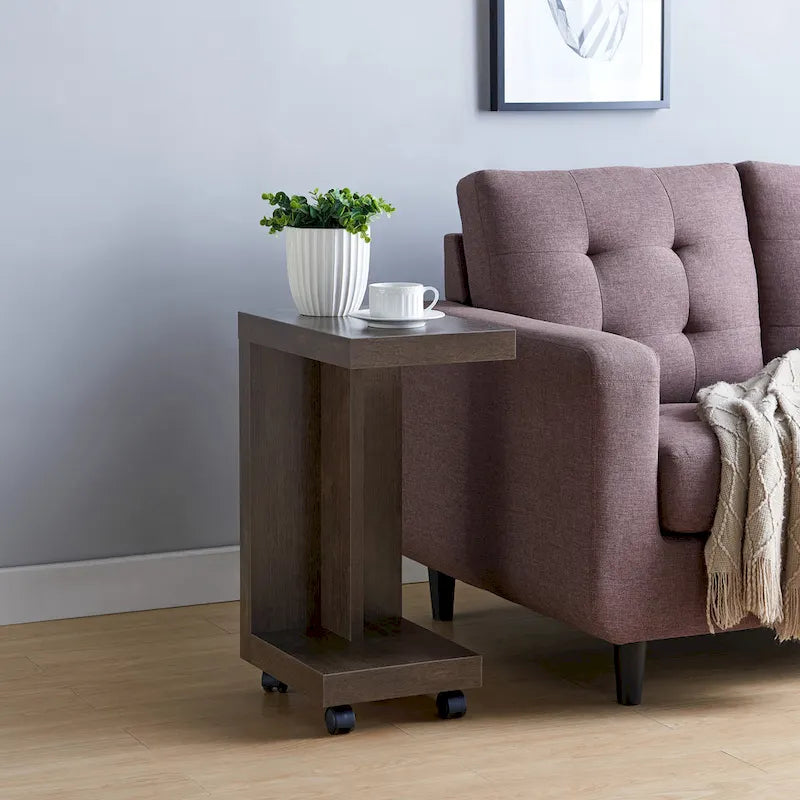 Modern Mobile 18-Inch Side Table with Locking Caster Wheels & Bottom Shelf