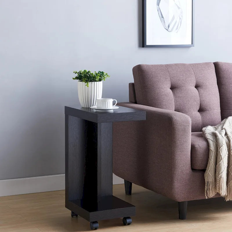 Modern Mobile 18-Inch Side Table with Locking Caster Wheels & Bottom Shelf