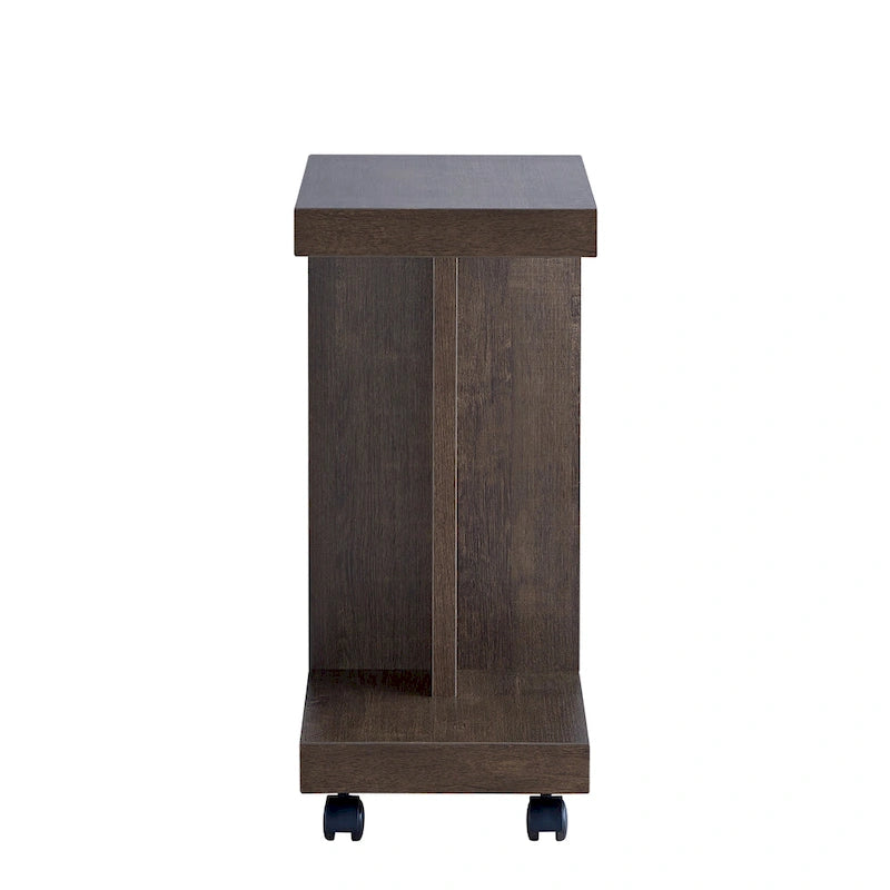 Modern Mobile 18-Inch Side Table with Locking Caster Wheels & Bottom Shelf